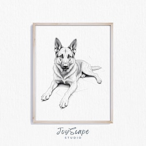 German Shepherd Sketch Printable - Black and White Dog Wall Art, Pet Portrait, Rustic Decor, Animal Lover Gift, Digital Download