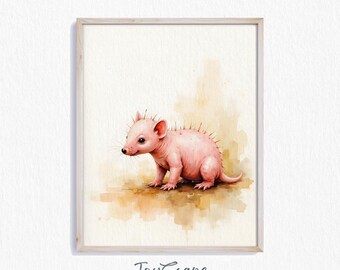 Baby Echidna Nursery Art - Cute Puggle Watercolor Print, Nursery Wall Decor, Adorable Animal Illustration, Printable Kids Room Art 405
