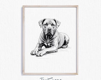 Cane Corso Printable Wall Art - Rustic Dog Illustration, Black and White Pet Decor, Elegant Animal Portrait, Digital Art Print
