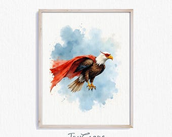 Funny Bald Eagle Watercolor Printable Nursery Wall Art - Kids Room Animal Art Digital Download