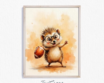 Funny Hedgehog Watercolor Print - Cute Printable Wall Art, Nursery Decor, Animal Art, Kids Room Illustration, Instant Download 643