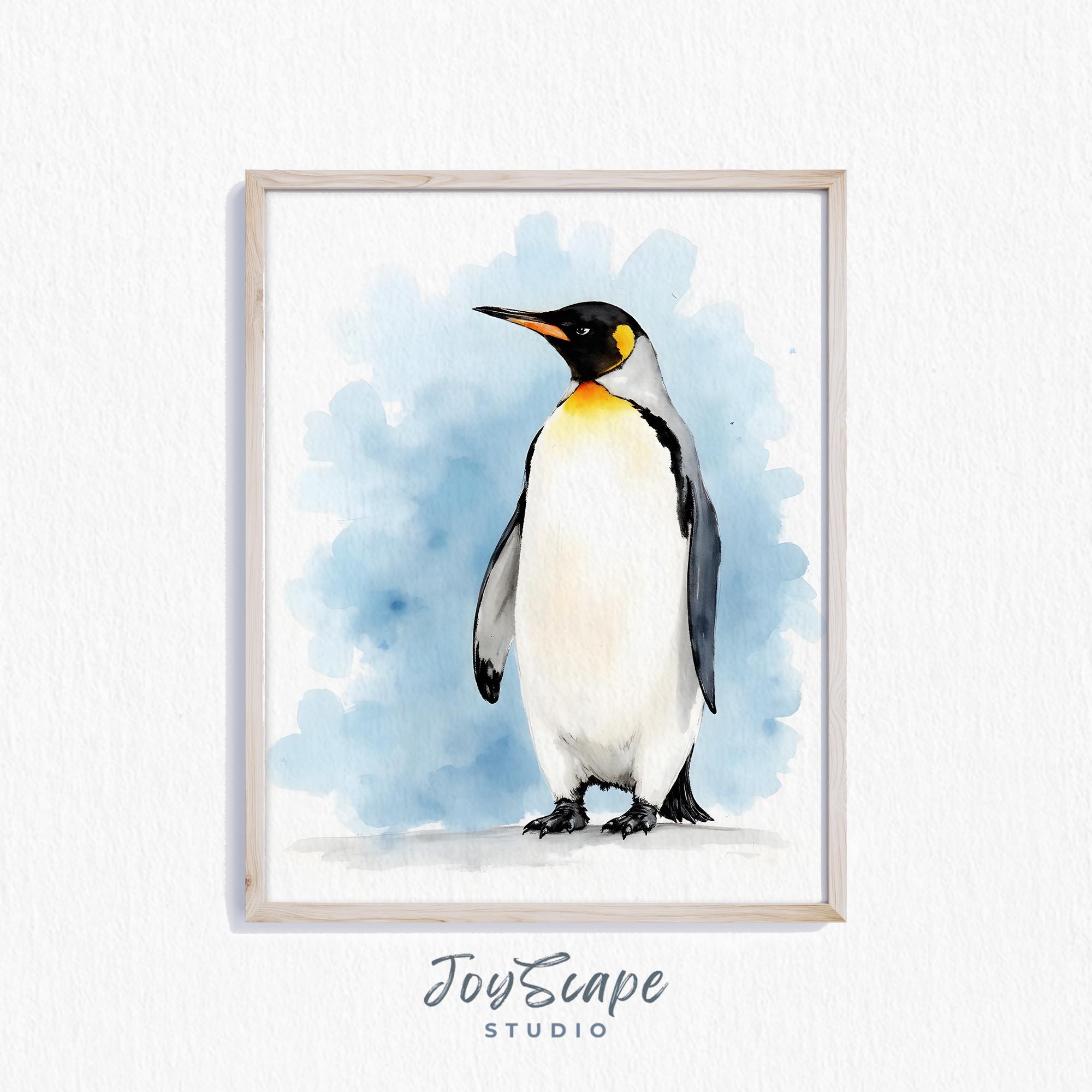 皇帝ペンギンのプリントアート - 水彩ペンギンの絵画、冬の動物の装飾