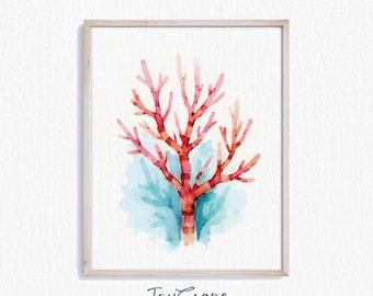 Coral Watercolor Printable - Vibrant Ocean Reef Wall Art, Coastal Decor, Tropical Sea Painting, Beach Nursery Digital Art Print 208