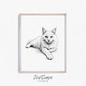 Siberian Cat Sketch Printable - Rustic Animal Wall Art, Vintage Cat Portrait, Nursery Decor, Digital Download, Kitten Art Print