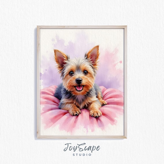 ヨークシャーテリアの子犬のプリントアート - 愛らしい犬のイラスト