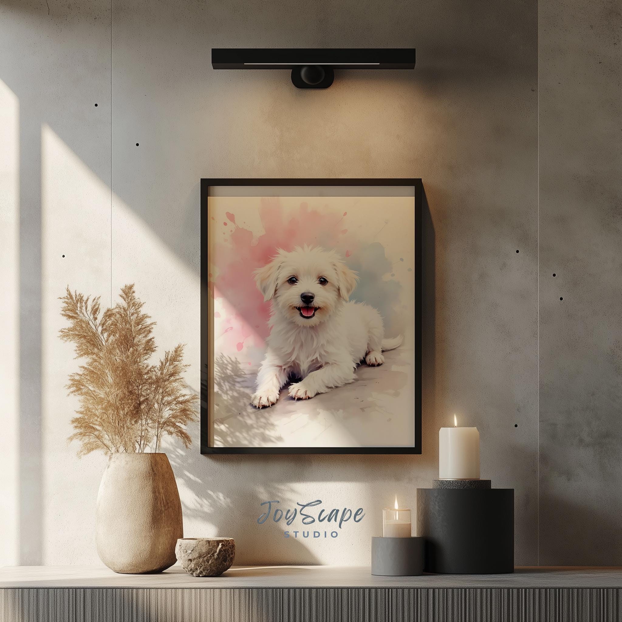 マルチーズの子犬の水彩画アートプリント - かわいい犬の絵、ペット