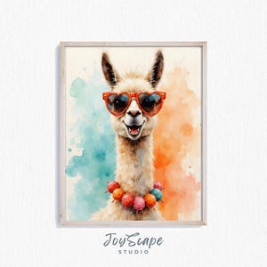 Funny Llama Watercolor Print - Quirky Animal Art, Printable Wall Art, Bright Colorful Llama Decor, Kids Room, Instant Download 550