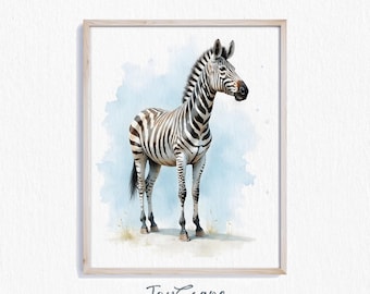 Zebra Printable Wall Art - Watercolor Animal Illustration, Rustic Safari Decor, Nursery Art Print, Digital Wildlife Painting, Art 305