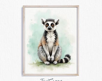 Lemur Printable Wall Art - Cute Animal Illustration, Nursery Decor, Rustic Jungle Print, Earthy Art, Nursery Kids Room Decor 292
