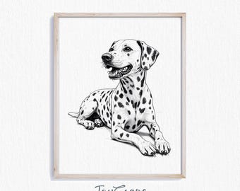 Dalmatian Dog Printable Art - Rustic Black and White Dog Wall Decor, Cute Vintage Pet Illustration Poster, Animal Lover Gift Print