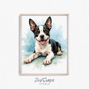 Boston Terrier Puppy Printable Art - Cute Dog Painting, Watercolor Wall Decor, Rustic Home Decor, Pet Lover Gift, Farmhouse Style Print