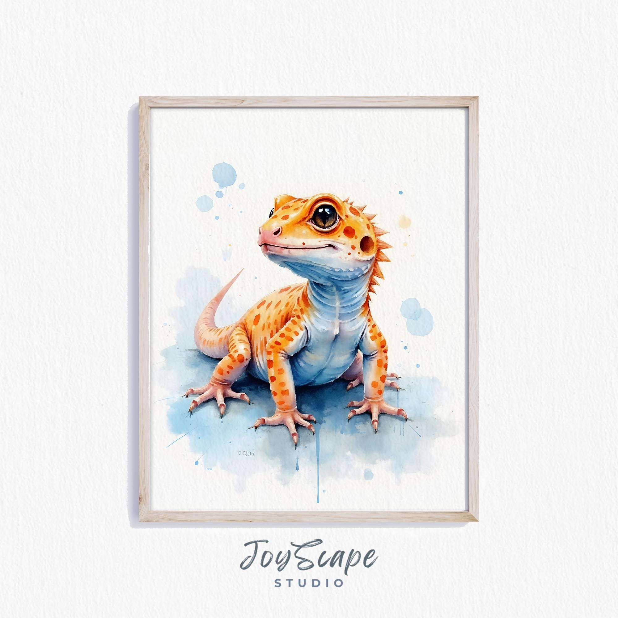 トカイヤモリの水彩画 - 印刷可能なトカゲの絵画、動物の壁飾り、素朴