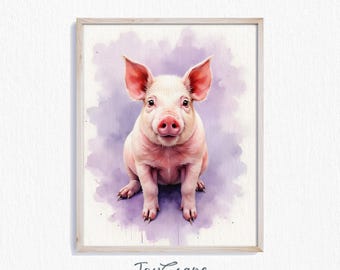 Pig Nursery Wall Art Printable - Adorable Farm Animal Print, Watercolor Piglet Decor, Rustic Cottagecore Baby Room Art Download 371