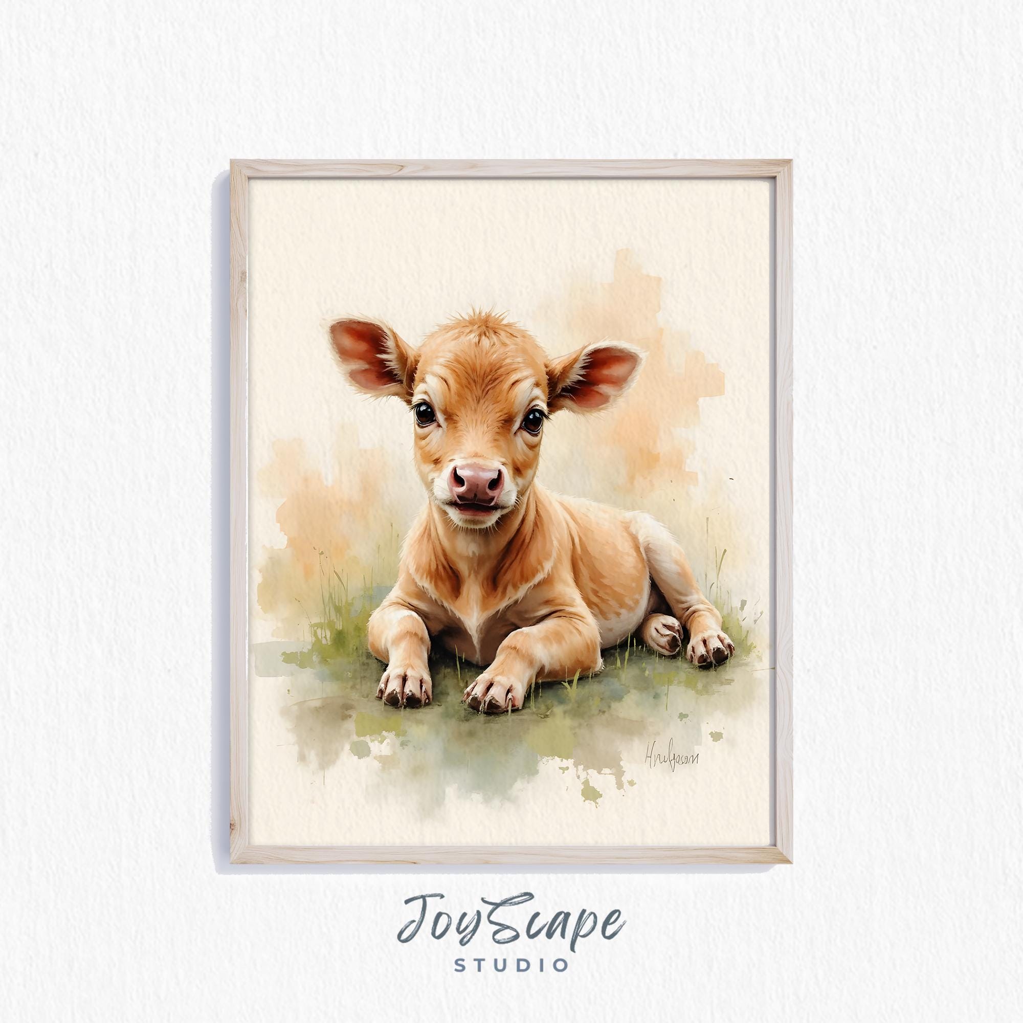 Brown Swiss Calf Printable - Rustic Farm Animal Art, Cute Country