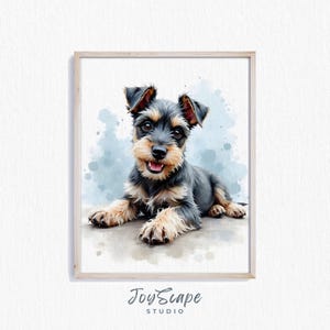 Miniature Schnauzer Puppy Printable Art - Cute Dog Portrait, Adorable Pet Wall Decor, Watercolor Puppy Print, Digital Home Art Download