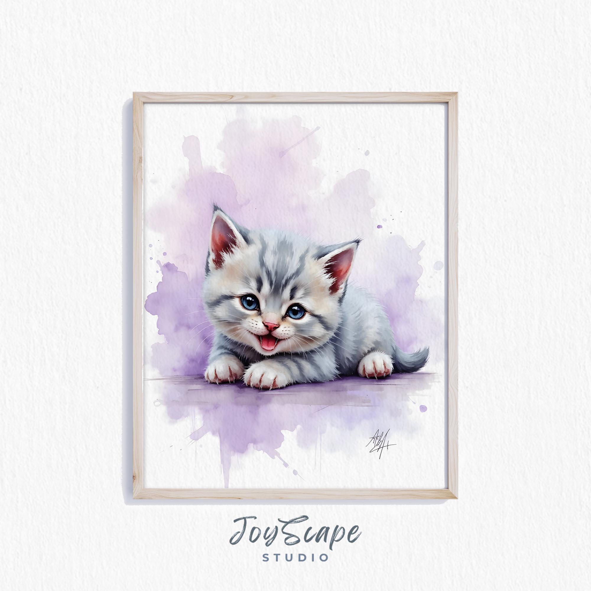 ブリティッシュショートヘアの子猫のプリント - かわいい猫の水彩画