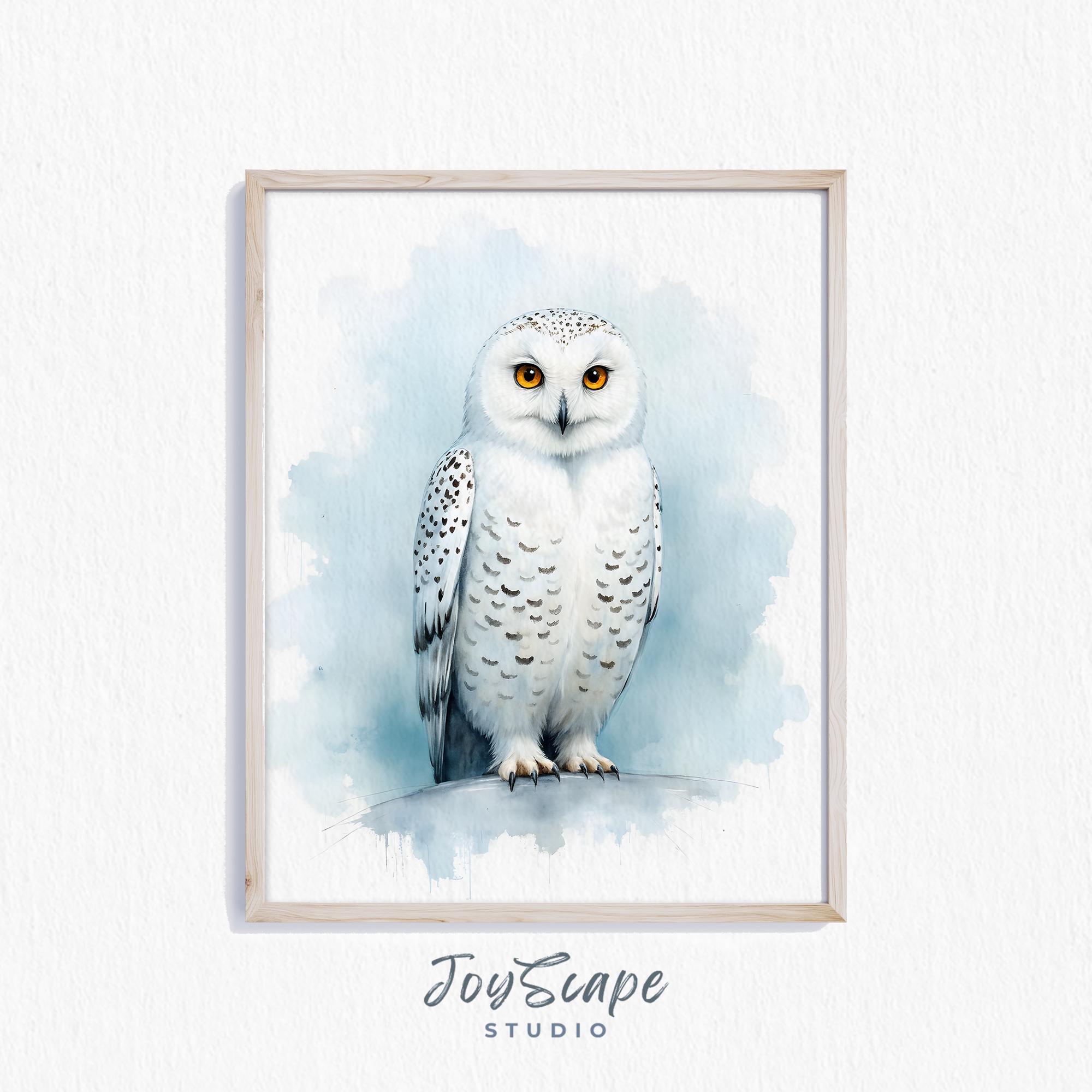 Snowy Owl Printable Wall Art - Winter Wildlife Decor, Rustic Nursery Painting, Woodland Animal Print