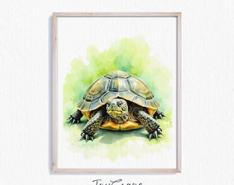 Red-eared Slider Turtle Art - Vibrant Printable Wall Decor, Rustic Animal Painting, Nursery Nature Art Download, Watercolor Art 330