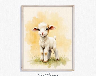 Lamb Nursery Print - Cute Baby Lamb Art, Farmhouse Spring Wall Decor, Printable Baby Animal, Rustic Nursery Wall Art, Pastel Print 369