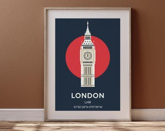 Big Ben Londra Poster di viaggio Minimalista Elizabeth Tower Arte Digitale Scarica Stampa