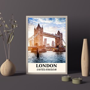 Arte mural digital de Londres, póster imprimible de Londres, arte del horizonte de la ciudad del Reino Unido, ilustración de Londres, decoración de viajes británicos, descarga instantánea