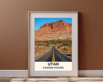 Arte murale con autostrada nel deserto dello Utah / Poster stampabile con paesaggio del sud-ovest / Decorazione panoramica digitale del West