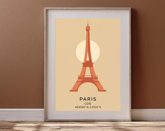 Stampa della Torre Eiffel, Coordinate di Parigi, Terracotta, Arte murale minimalista, Download digitale, Poster