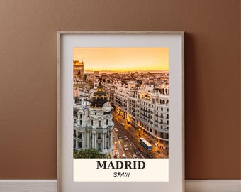 Poster della città di Madrid, download digitale, stampa artistica da parete, skyline della Spagna, decorazione da viaggio