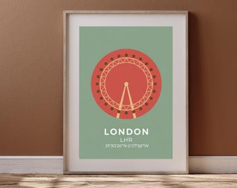 London Eye Stampa Ruota Panoramica Minimalista Arte Verde Salvia Download Digitale Poster Stampabile Istantaneo Decorazione Murale Moderna Città
