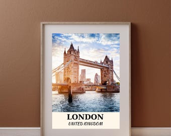Arte murale digitale di Londra, poster stampabile dello skyline della città del Regno Unito, decorazioni da viaggio britanniche, illustrazione scaricabile all'istante