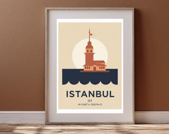 Istanbul Maiden's Tower Stampa Minimalista Kiz Kulesi Arte Download Digitale Poster Turchia Decorazione da Parete