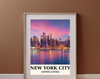 Poster di New York City, download digitale, arte murale stampabile, skyline di New York, arredamento urbano da viaggio, casa moderna e ufficio