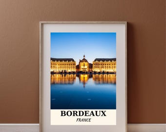 Poster della città di Bordeaux, Francia, arte murale di viaggio sull'architettura francese, arredamento per la casa con download digitale stampabile