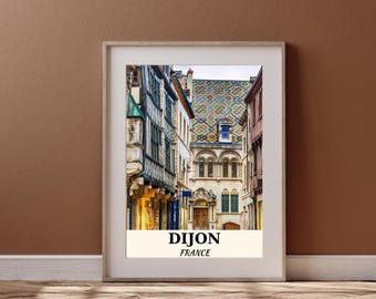 Digione, Francia, paesaggio urbano, arte murale / Poster urbano francese stampabile / Decorazione da viaggio con download digitale