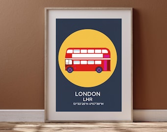 London Red Bus Minimalist Travel Poster Art Print Download digitale Decorazione murale