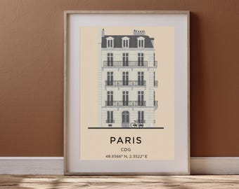 Stampa di architettura parigina, download digitale di arte minimalista di edifici Haussmann - Poster decorativo da parete della città francese