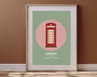 Stampa della cabina telefonica di Londra, poster minimalista da parete britannico, download digitale per l'arredamento della casa