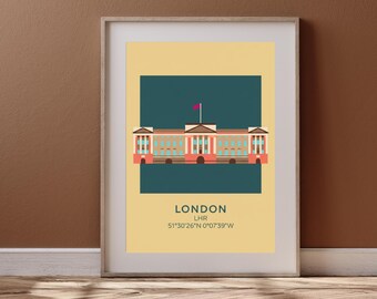 Stampa di Buckingham Palace, arte londinese color verde acqua, poster di viaggio minimalista, download digitale