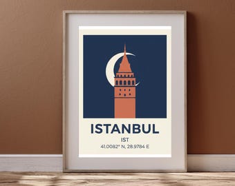Stampa artistica minimalista della Torre di Galata a Istanbul, poster di viaggio in Turchia, download digitale, decorazione da parete