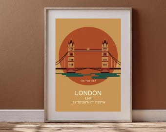 Stampa minimalista del tramonto sul Tower Bridge di Londra - Poster da parete con download digitale