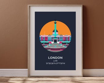 Poster di viaggio minimalista di Trafalgar Square, Londra, stampa artistica, download digitale, decorazione da parete