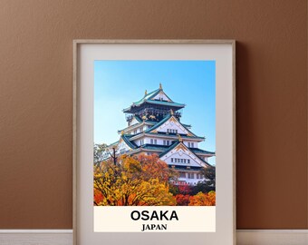 Poster della città giapponese di Osaka, stampabile, stampa di viaggio, decorazione digitale giapponese, skyline urbano.