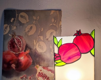Pomegranate Stained Glass Table Lamp: Handmade from the artist, original design