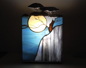 Stained Glass Table Lamp: Handmade Pine Design, Custom Colors
