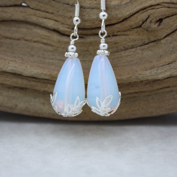 Opalite Sea Glass Earrings, Moonstone Earrings, Sea Glass Jewelry, Seaglass Jewelry Bridesmaid Earrings Bridesmaid Jewelry Bridal Earrings