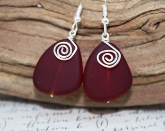 Red Sea Glass Jewelry, Sea Glass Earrings, Red Earrings, Beach Jewelry, Summer Jewelry, Ocean Jewelry, Seaglass Earrings, Bridal Earrings