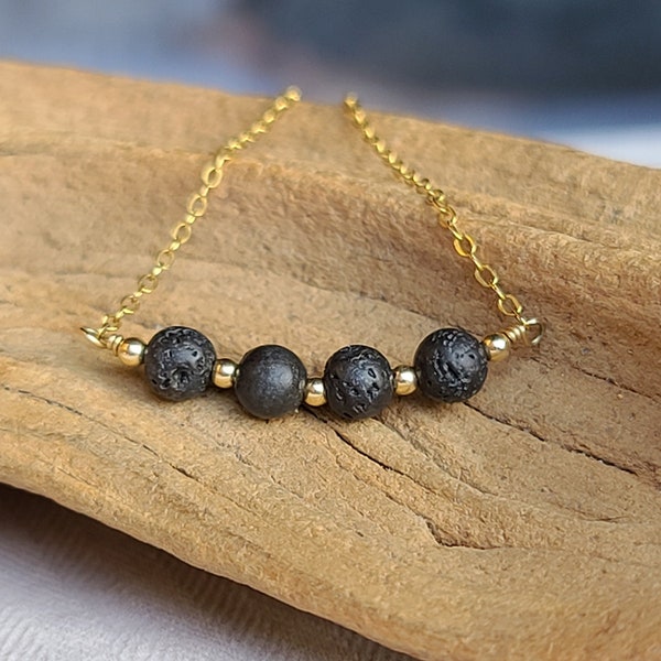 Black Lava Necklace, Lava Bead Necklace, Essential Oil Necklace, Aromatherapy Necklace, Diffuser Necklace, Oil Necklace, Minimalist Necklace