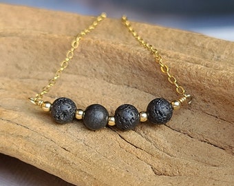 •LINKED• black lava + silver necklace (ADJ to 19