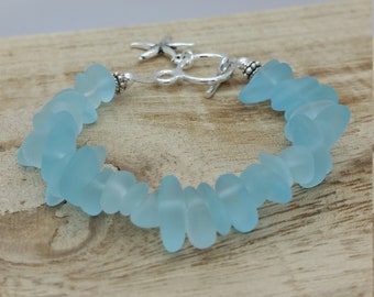 Aqua Sea Glass Bracelet, Mom Gift, Gift for Her, Sea Glass Jewelry, Hawaiian Jewelry, Beach Wedding, Bridesmaid Jewelry, Beach Glass Jewelry