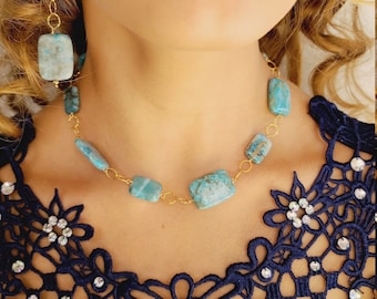 Chunky Necklace, Turquoise Necklace, Statement Necklace, Boho Necklace, Turquoise Jewelry, Gemstone Necklace, Boho Jewelry, Blue Necklace